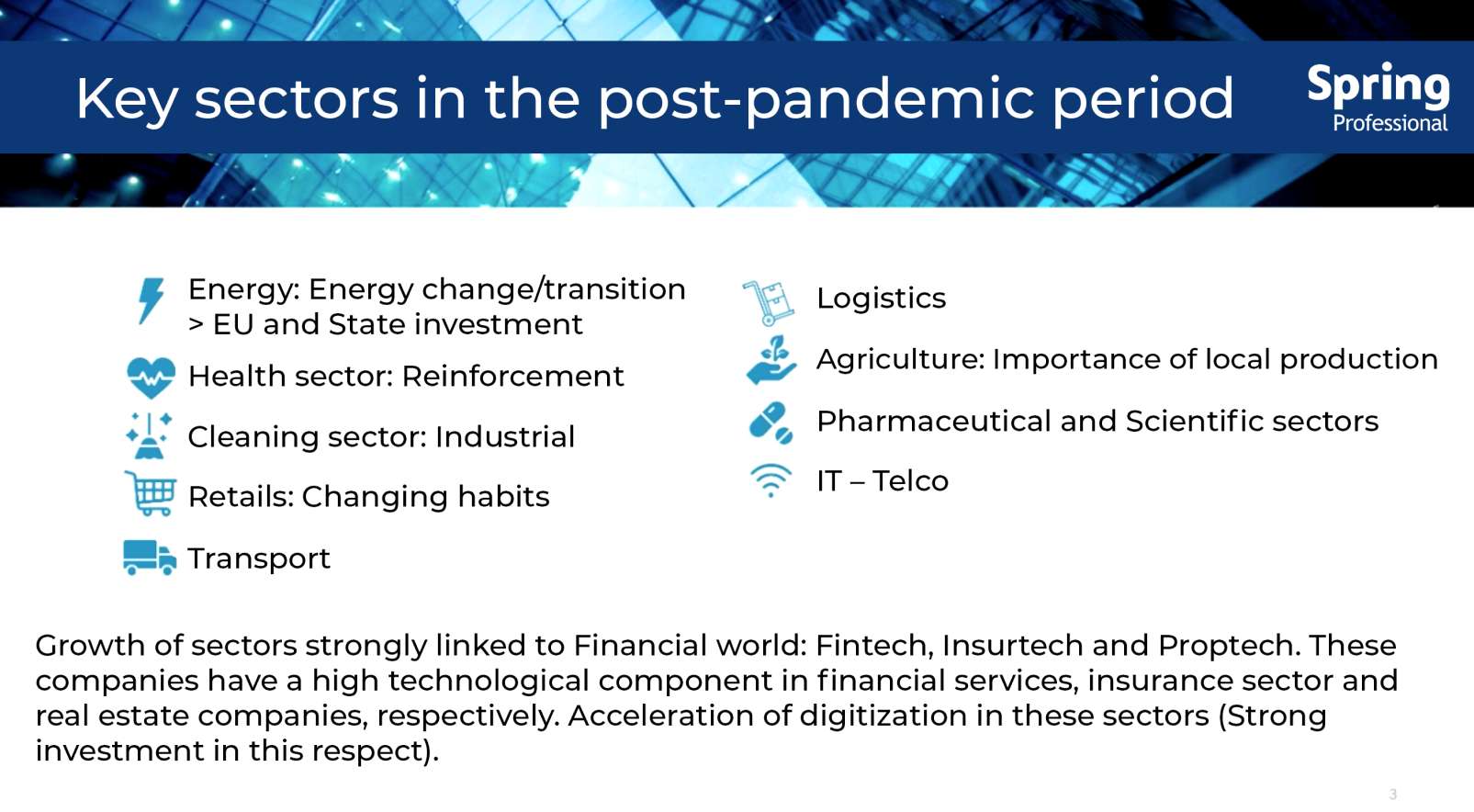 Key sectors in the post-pandemic period