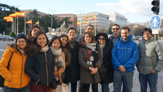 Students at EAE Business School take a tour of the centre of Madrid and its financial hub