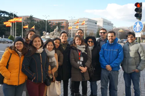 Students at EAE Business School take a tour of the centre of Madrid and its financial hub
