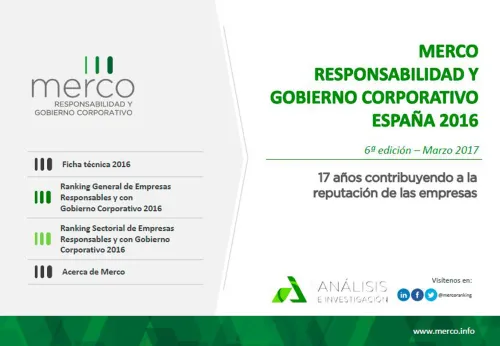Home page of the Merco Ranking of Responsibility and Corporate Governance Spain 2016 Home page of the Merco Ranking of Responsibility and Corporate Governance Spain 2016